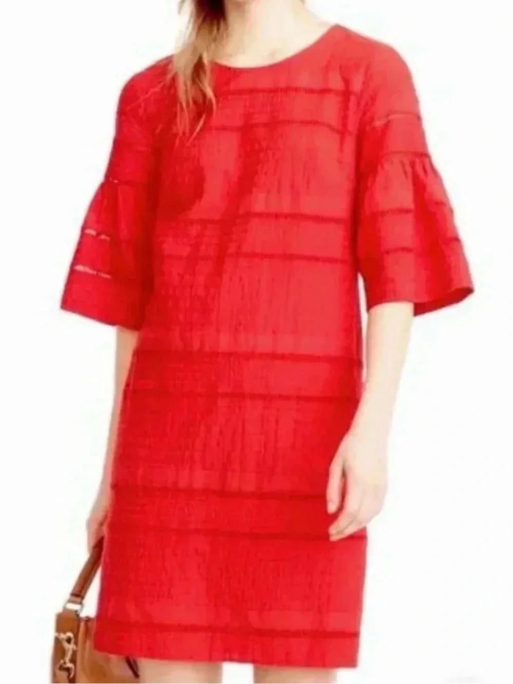 J. Crew Coral Eyelet Shift Dress with Bell Sleeves 8